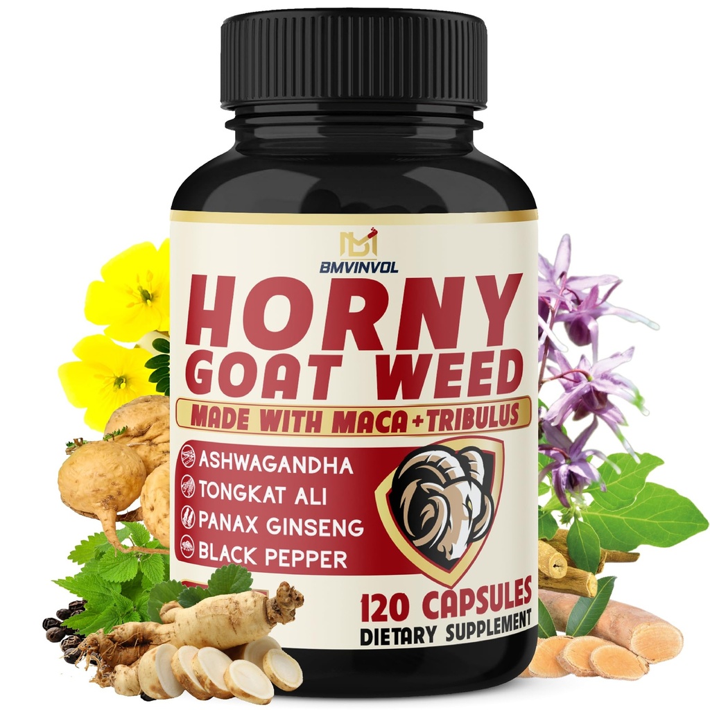BMVINVOL Horny Kaza Nezāļu vīriešiem un sievietēm ar Maca, Tribulus, Ginseng, Ashwagandha, Tongkat Ali - 120 kapsulas 4 mēnešu piegādes