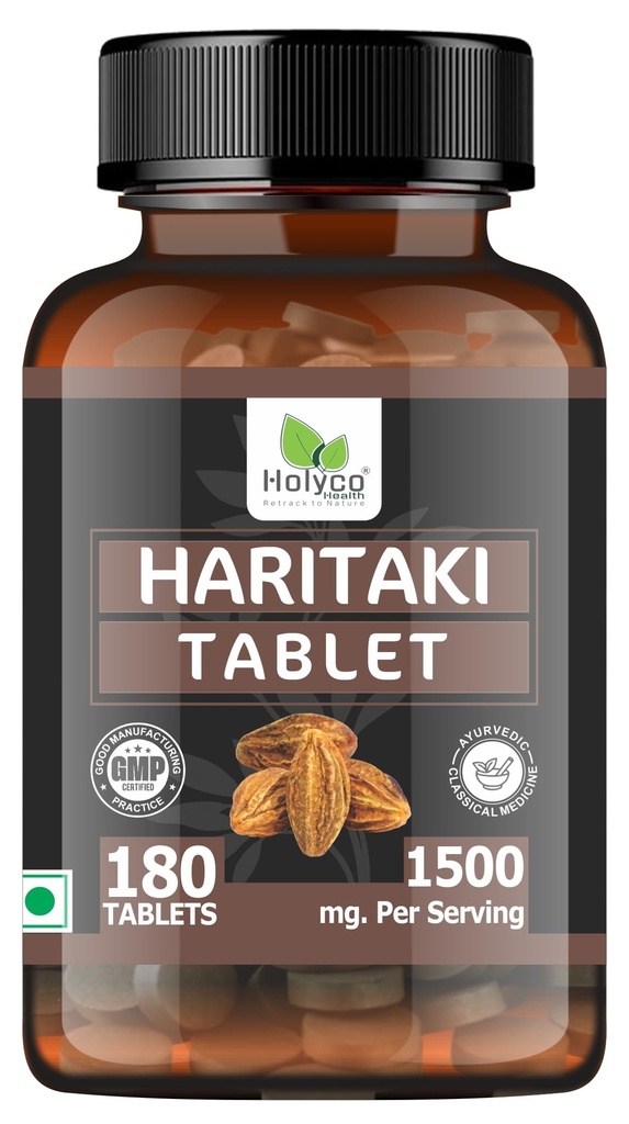 Haritaki Tablet -180 Tablets | Known as Harde, Harad, Kadukkai, Himaj tablets | Natural, No Additives and Preservatives