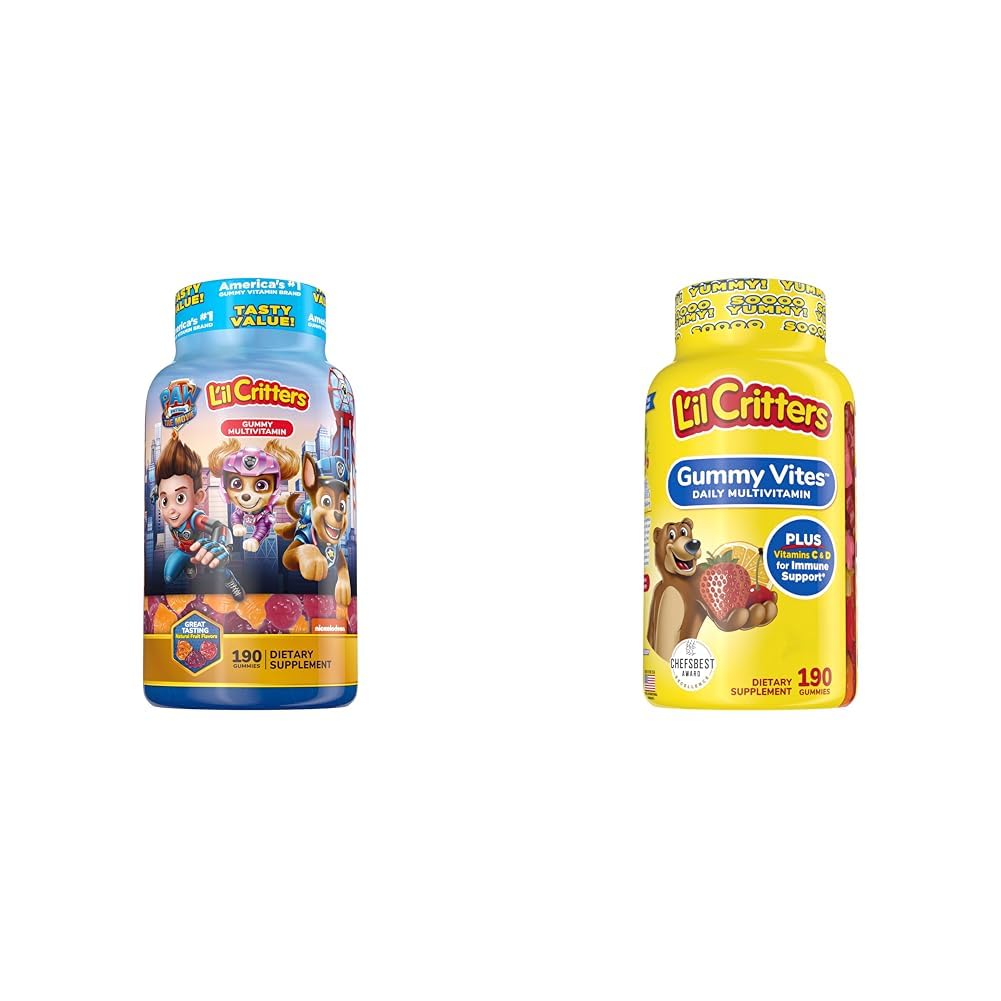 L'il Critters Paw Patrol & Gummy Vites Kids Multivitamīnu Gummies, 190 grāf Ķiršu, zemeņu, apelsīnu, ananasu un melleņu Flavors