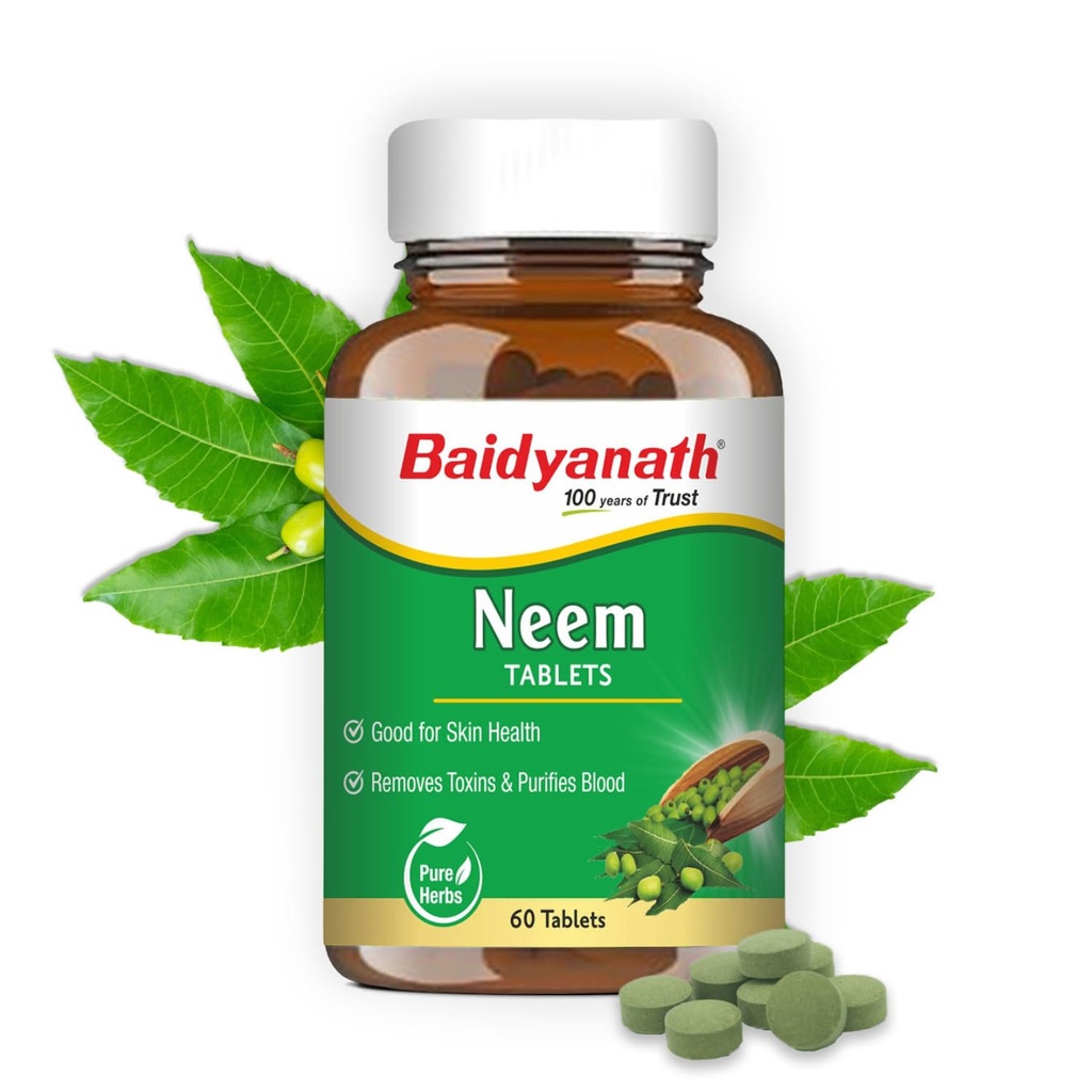 Baidyanath Ayurved Neem 60 Tablets | Herb For healthy Skin & Hair, Natural Extracts Of Neem | Helps In Purification of Blood Boosting & Liver Health
