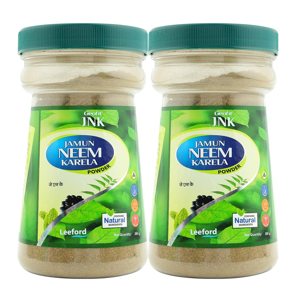 Geofit Jamun Neem Karela Powder - 200g (Pack of 2 | Helps Control Blood Sugar Level & Reduces Bad Cholesterol | Maintain Sugar Level | Enriched with Neem, Jamun & Karela Herbs