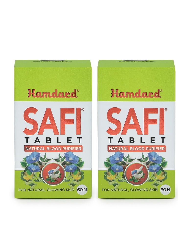 Hamdard Safi Tablet for Healthy & Glowing Skin | Pack of 2 | Natural Blood Purifier | Anti-Bacterial & Detoxifier - 60 Tablets Each