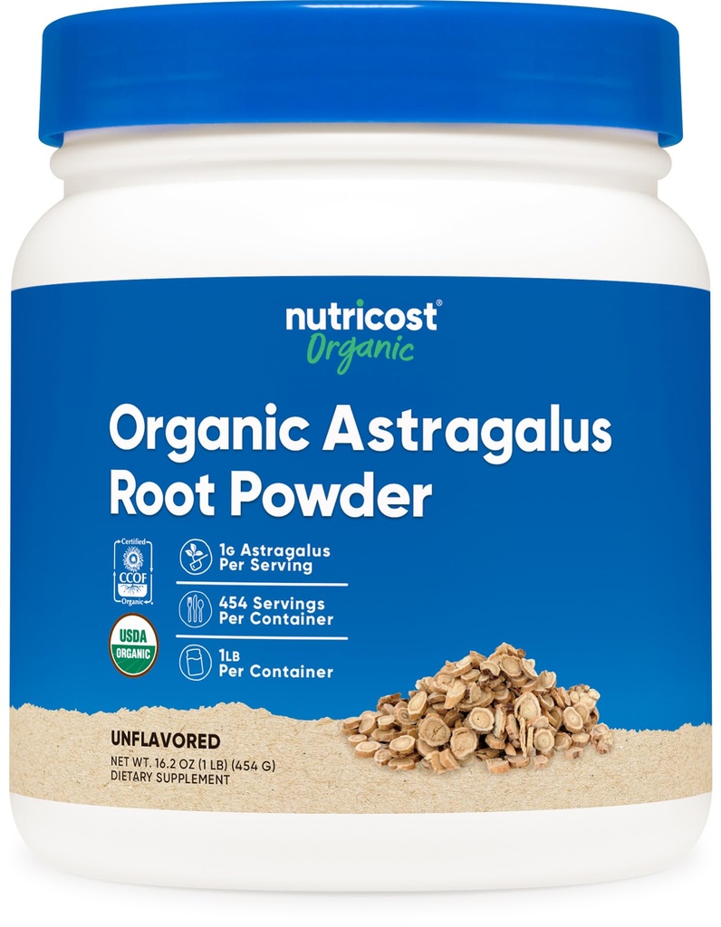 Nutricost Organic Astragalus Saknes pulveris 1LB - bez lipekļa, ne-ĢMO, veģetārs
