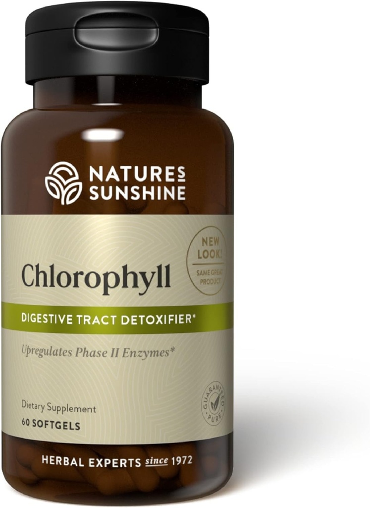 Dabas Sunshine Chlorophyll, 60 Softgel Kapsulas: atbalsts Gremošana, immunitāte un detoksifikācija ar iekšējo dezodorantu priekšrocības. Easy-to-Swallow kapsulas Veicināt vispārējo labsajūtu un enerģiju