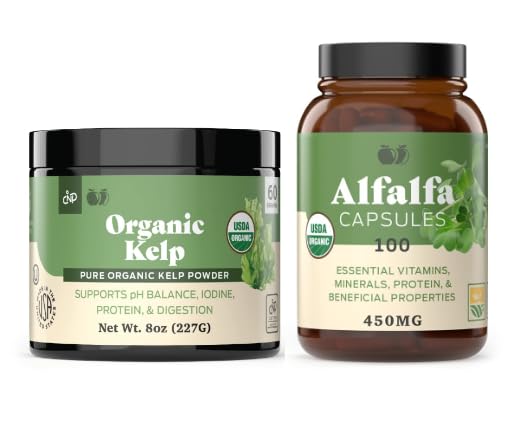 Organiskais Kelp pulveris 8oz & Pure Alfalfa Leaf 100 kapsulas