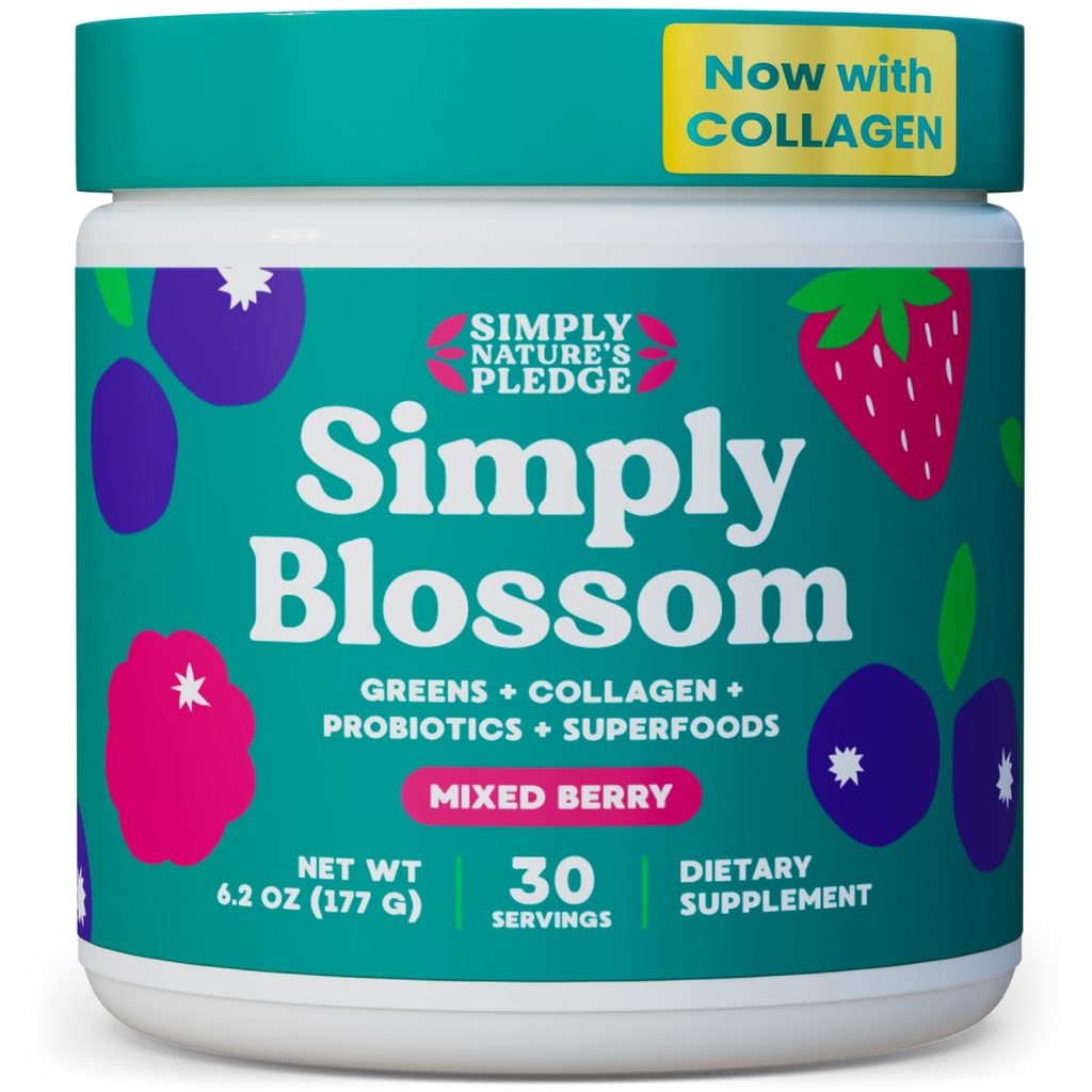 Vienkārši Blossom Uzturs - Daily Greens & Superfood Pulveris + kolagēns + Probiotikas sieviešu gremošanas Veselība & Bloating Relief. Palīdzēt Jūsu veselībai Bloom - 30 dienu piegādes