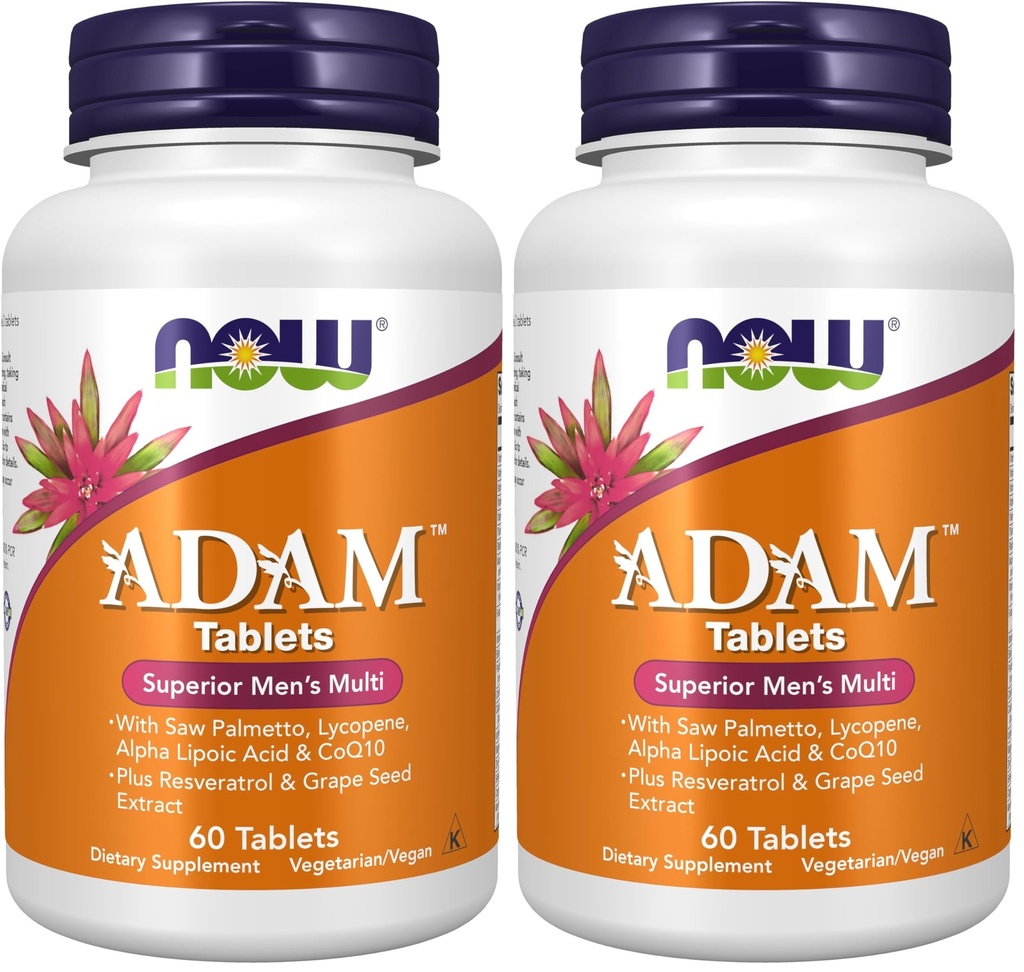 Nulles papildinājumi, ADAMTM Vīriešu multivitamīni ar Zāģpalmeto, Likopēns, Alfa liposkābe un CoQ10, Plus Dabīgais resveratrols un vīnogu sēklu ekstrakts, 60 tabletes (2. iepakojums)