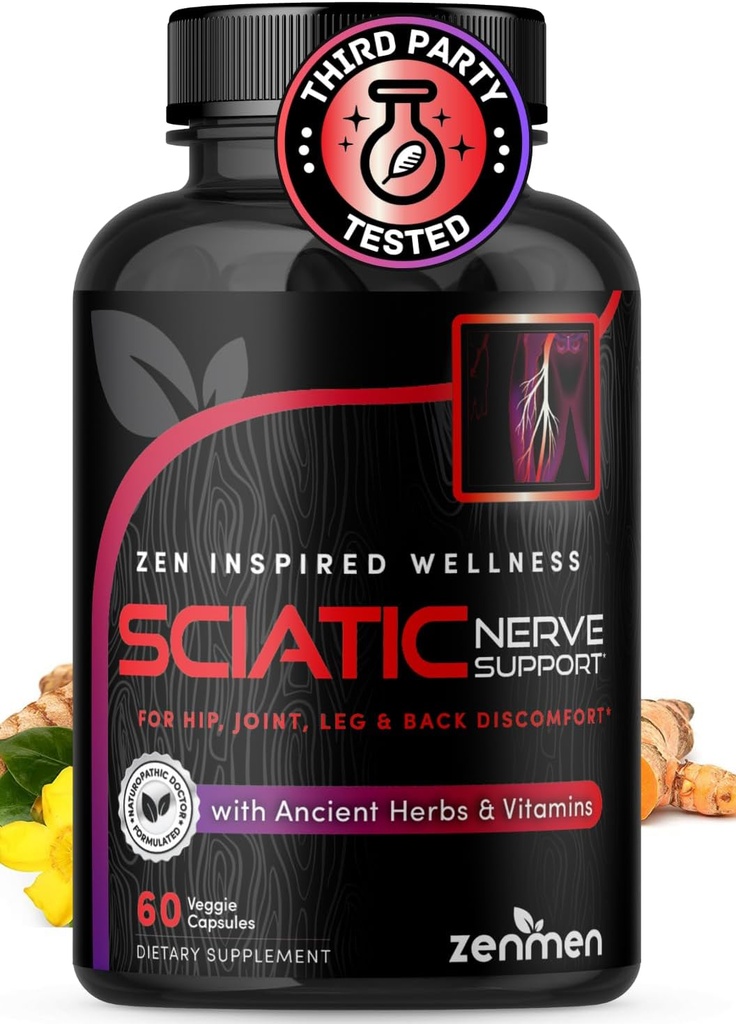 Sciatic Nerve atbalsta kapsulas - Pārvaldīt muguras lejas daļas, locītavu un kāju jautājumi - Vitamīni B1, B6, B12 un magnijs ar dabas herbs - 60 Vegan kapsulas, trešās puses pārbaudīts, 30 dienu piegādes, Ražots ASV