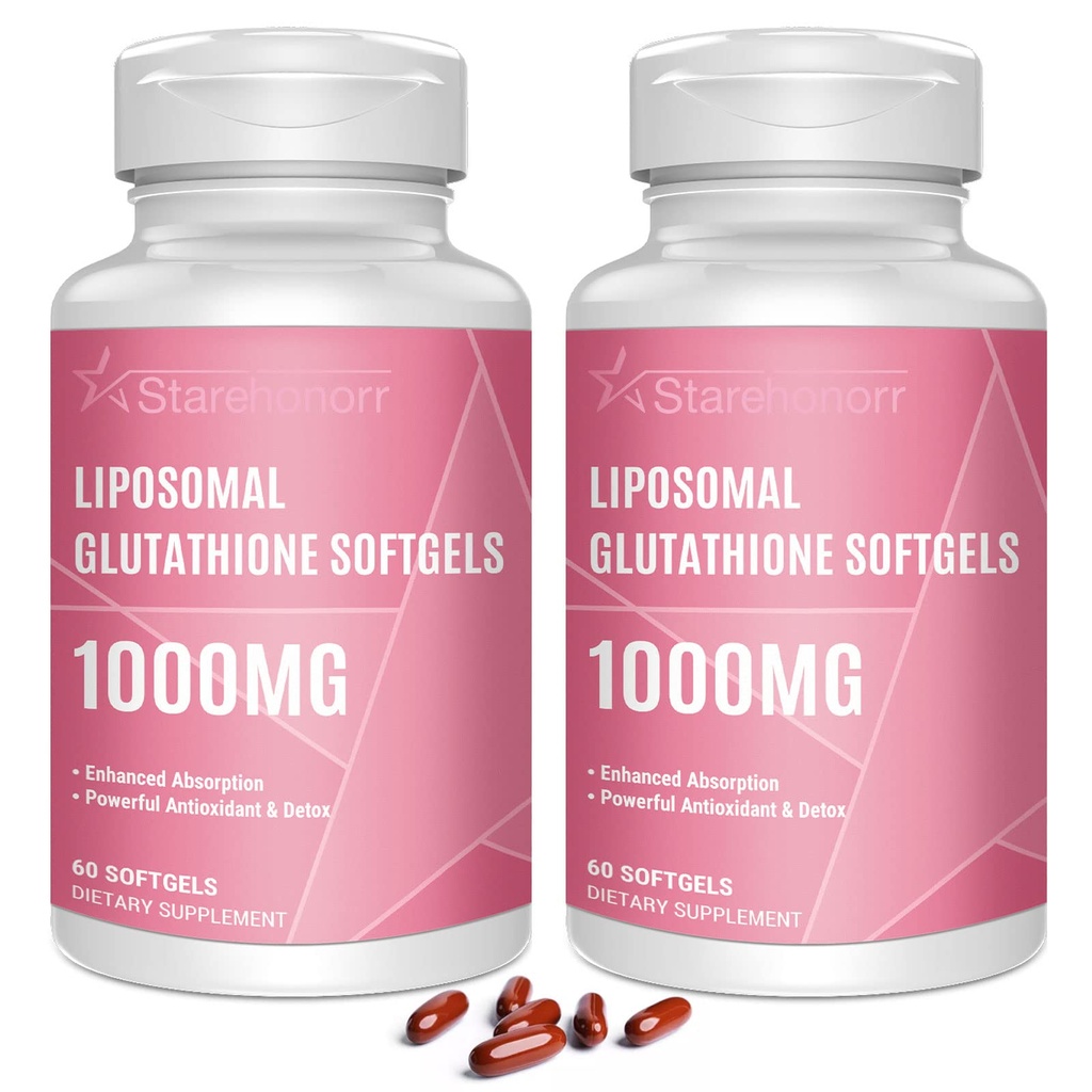 Liposomālā Glutatione Softgels 1500MG, Samazināts Glutationa Papildinājums ar C vitamīnu, Labāka Absorbcija, Ne-GMO Spēcīgs Antioksidants veselīgai novecošanai, Detox, Imūnā veselība,120 Softgels