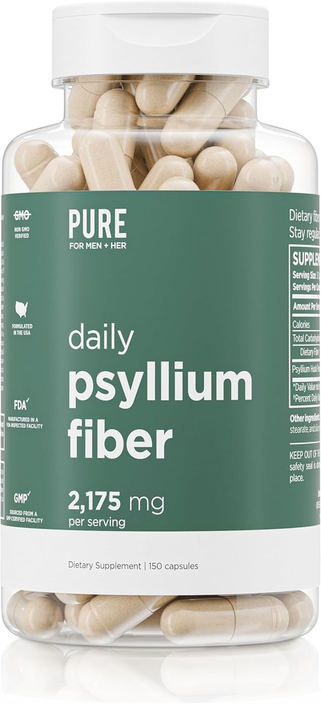Ikdienas Psyllium Husk Fiber Papildinājums, Pure for Men & Pure par viņas ; Gremošanas Regularity & Gut Veselības atbalsts ; Šķīstošais Fiber pulveris, 2,175mg Per Servējot      ; 150 kapsulas