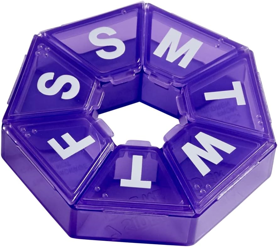 EZY DOSE Weekly Pill organizētājs, medicīnas kaste, un vitamīnu Plānotājs, Travel Pill Planner, Portatīvā glabāšana, 7-Sided, Purple, BPA bezmaksas