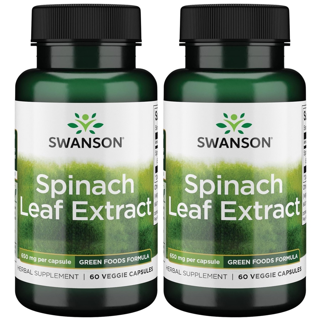 Swanson Spinach Leaf ekstrakts - augu izcelsmes papildinājums, kas veicina vispārēju veselību - zaļā pārtika Formula w/Beneficial Thylakoids & Chlorophyll - (60 Veggie kapsulas, 650mg katrs) (2 iepakojums)