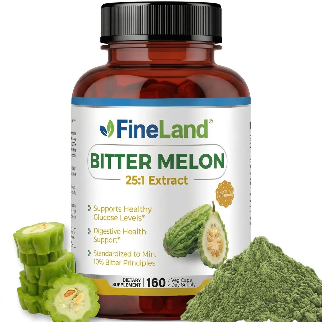 FineLand Bitter Melon 25:1 Ekstrakts 12 500 mg Stiprums, 10% Bitter Principles, 160 Vegan kapsulas, atbalsts Gremošanas veselība, standartizēts un koncentrēts 25X ekstrakts, ne-GMO Ražots ASV