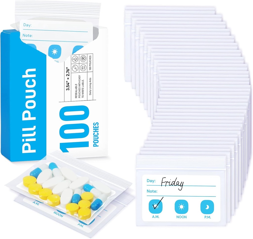 ZIKEE Pill somas ceļojumiem, atkārtoti lietojams Pill maisiņi BPA bezmaksas 2.75" x 3.54", Daily Medicine Bags ar XL Ietilpība 24 zivju eļļas, vitamīnu organizators ar pielāgojamu Write-on Area (100 skaits)