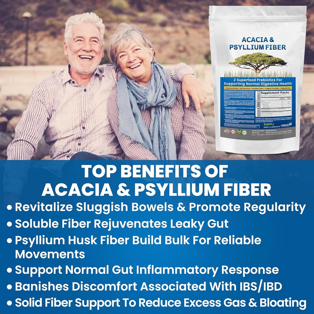 Nieres Atjaunot Organic Acacia & Psyllium Husk Fiber Powder - Prebiotic & Natural Addition - Soluble Acacia & Psyllium Husk Powder - 1,5 mārciņas (48oz), 2 iepakojumi