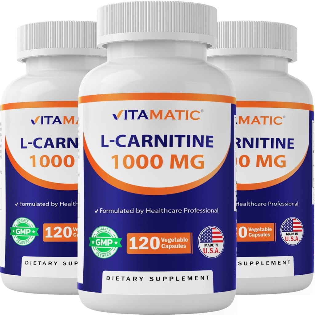 Vitamatic L-karnitīns Fumarate 1000 mg - 120 Dārzeņu kapsulas (3 pudeles)