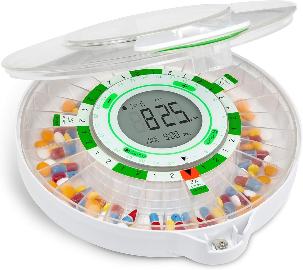 Live Fine 28 dienu automātiskais Pill displejs ar uzlabotu LCD displeju, atslēgu slēdzeni, skaņu un gaismu priekš receptēm, zālēm, vitamīniem, papildinājumiem un vairāk