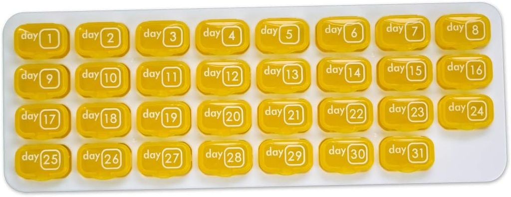 31 Diena Ikmēneša Pill Pod Organizators vieglai zāļu pārvaldībai - Stay oncel with Daily Vitamīnu Papildinājums Med Kastes, Gatavs ceļošanai - Dzeltens
