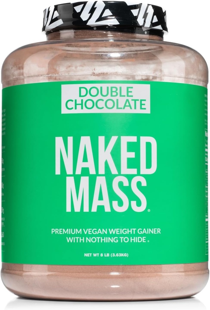 NAKED Vegan Mass - Double Šokolādes Svars Gainer - 1260 Kalorijas, 50G Olbaltumvielas, Nekas Mākslīgs, Visu Dabīgo Šokolādes Olbaltumvielu Pulveris, Ne-GMO, Bez Soy & Gluten - 8LB Bulk - 11 Kalpo