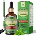 Organic Chlorophyll Liquid Drops Liposomal sievietēm un vīriešiem, 6-in-1 Greens Superfood Vegan Chlorophyll w/Spirulina, Kviešu zāle, vitamīns C B12 A Iekšējo dezodorantu*, Enerģija, Digestive,1Iepakojums/2 Fl Oz