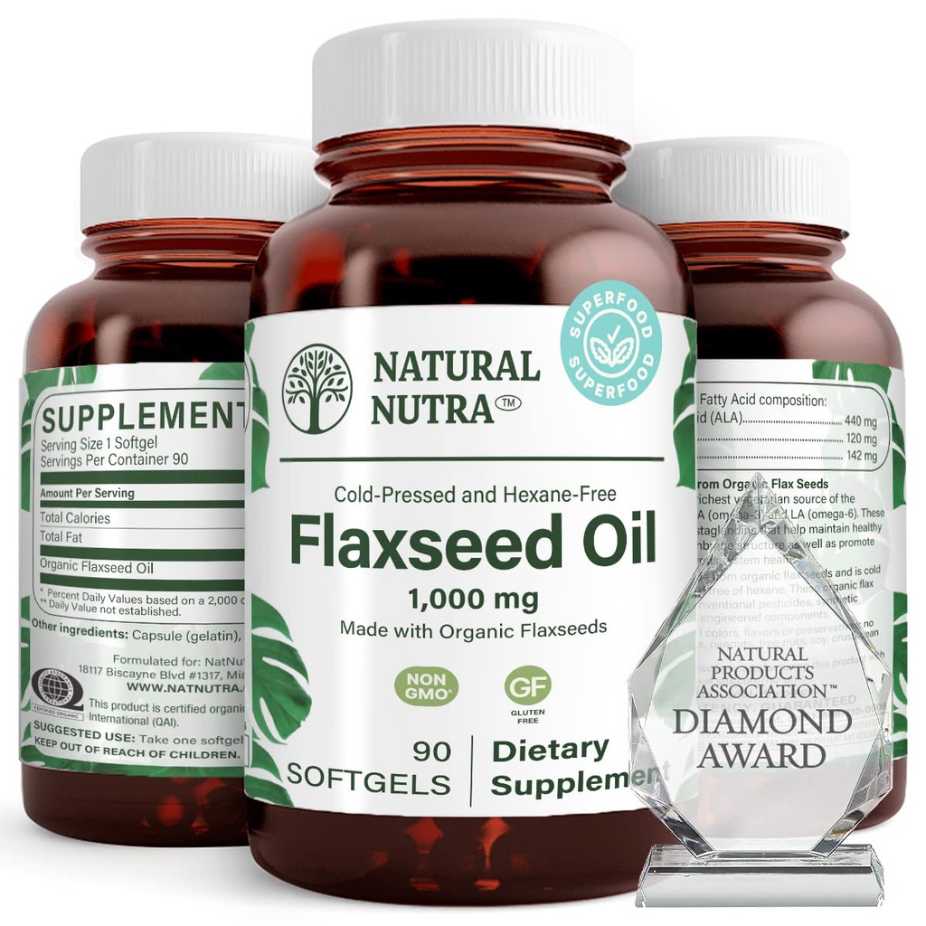 Dabas Nutra Organic Linsēklu eļļa Softgels, veicina matu augšanu, palīdz svara zudums, palīdz uzlabot imūnsistēmu, veicina veselīgu nervu sistēmu un matu augšanu, Omega 3 6 9, 1000 mg, 90 Softgels