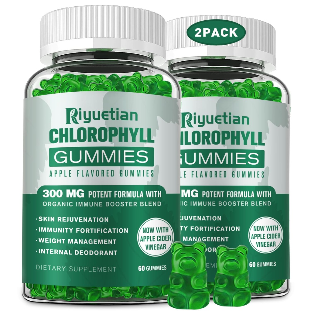 Bezcukura hlorofila gumijas - ar nefiltrētu ACV & vitamīnu C -B12 - Enerģijas Boost, Imūnsistēmas un gremošanas atbalsts, dabas dezodorants, ādas kopšana - Vegan, ne-GMO - 120 Gumijas