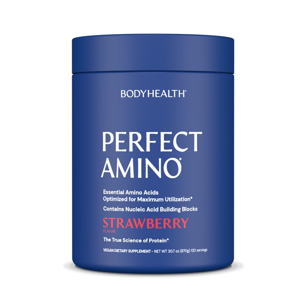 Ķermeņa veselība Perfect Amino pulveris - BCAA un EAA pulveris Pre un post Workout - Aminoskābes Energy Drink vīriešiem un sievietēm, lai atbalstītu Lean Muskuļi un atgūšana - zemeņu - 120 Kalpo