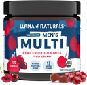 Llama Naturals Multivitamīni vīriešiem, Vegana, Organiskie Gumijas ar D vitamīnu, C un K, Vīriešu Real Fruit Gummy Vitamīni, Košļājamo Multivitamīnu Papildinājums, Nav pievienots Cukurniedre, Ķirši, 120 Ct