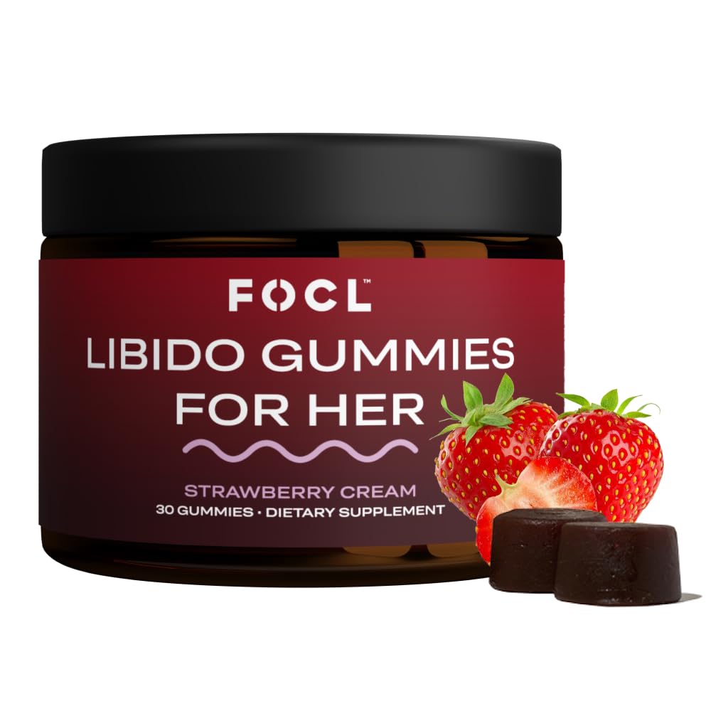 FOCL sieviešu Libido Booster sievietēm - Boost Desire, Arousal, Enerģija, Palīdz veicināt Hormonu balanss - Horny Kazas nezāles, Grieķu un zaļā tēja (30 Gummies zemeņu krēms)