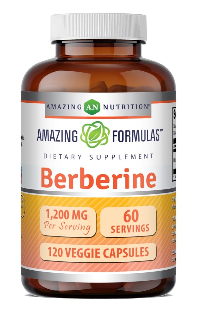 Amazing Formulas Berberine Supplement | 1200 Mg per Serving | Veggie Capsules | Non-GMO | Gluten-Free | Made in USA (1 Pack, 120 Count)