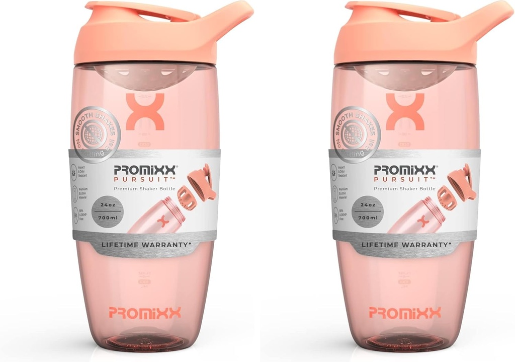 Promixx PURSUIT Olbaltumvielu sakratītājs pudele – Premium Sporta Blender Pudeles olbaltumvielu maisījumiem un papildinājumu krata – Viegli tīrs, izturīgs Olbaltumvielu kratītājs Kauss (iepakojums no 2)