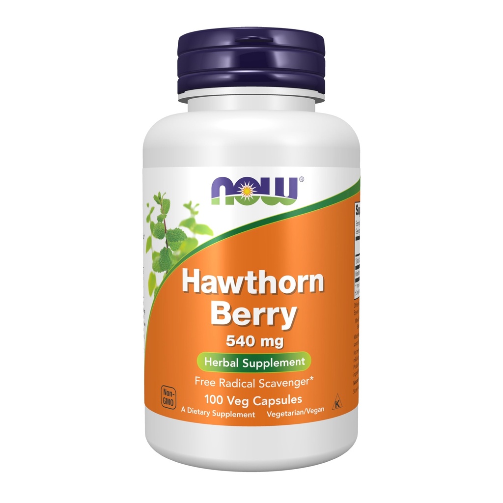 NOW pārtikas piedevas, Hawthorn Berry 540 mg, Free Radical Scavenger*, augu papildinājums, 100 Veg kapsulas
