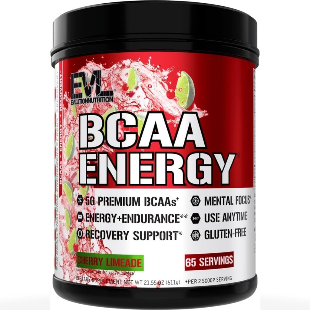 Evlution EVL BCAAs Aminoskābju pulveris - BCAA Energy pirms Workout Pulveris muskuļu atgūšanai Lean izaugsmi un izturību - Rehidratizē pēc Workout atkopšanas Dzēriens ar dabisko kofeīnu - Ķiršu Limade