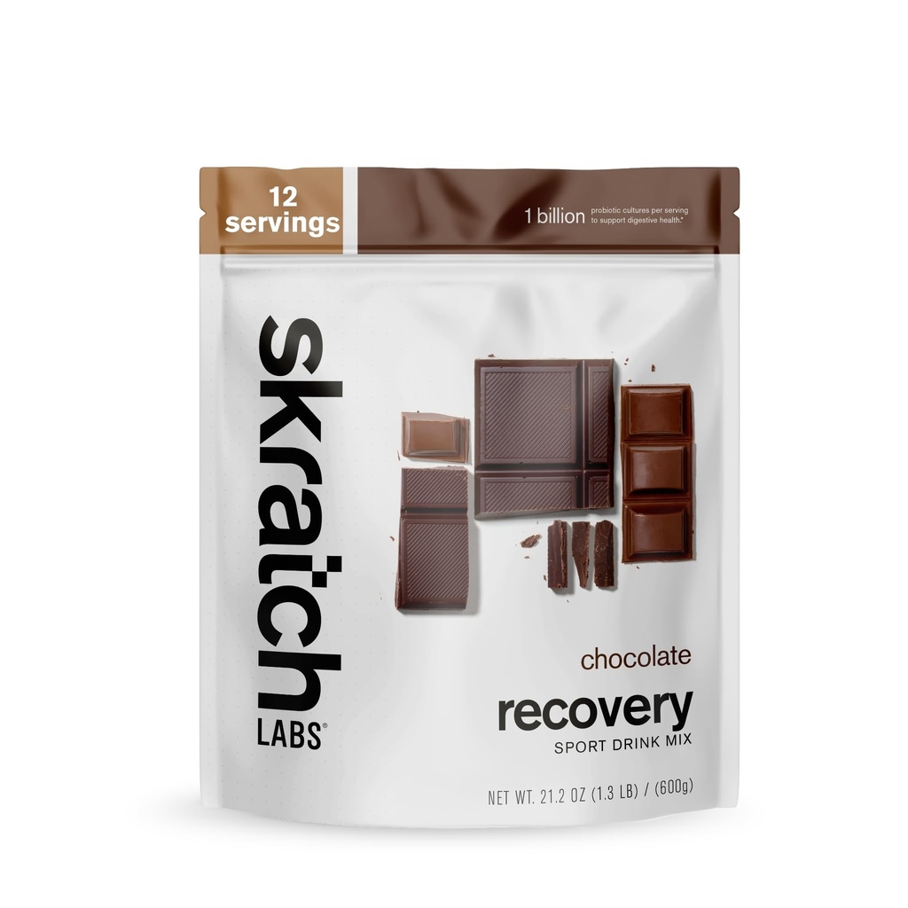 Skratch Labs Post Workout Recovery Drink Mix with Chocolate, (21,2 oz, 12 Servings) ar pilnīgu piena proteīnu kazeīna, sūkalu, probiotikas, bez lipekļa, Kosher, veģetārietis