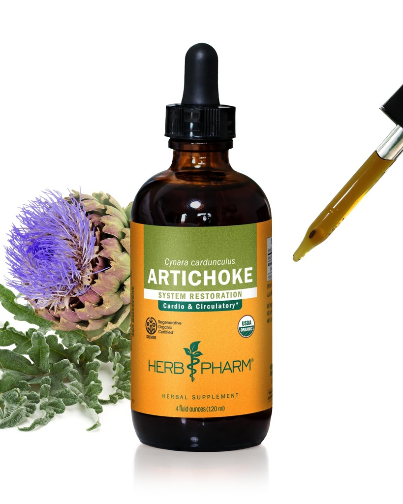 Herb Pharm Sertificēts Organic Artichoke šķidruma ekstrakts sirds un asinsvadu un asinsrites atbalstam - 4 Ziedes