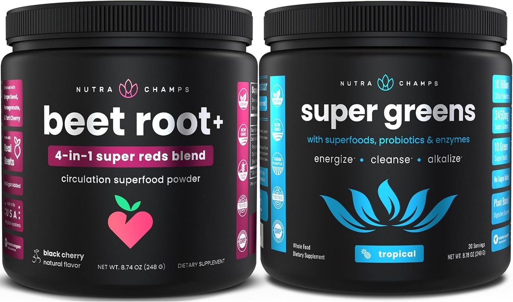 NutraChamps Biešu saknes pulveris - zaļas Superfood pulveris