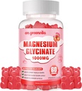 Magnijs Glicināt Gumies 1000mg - bez cukura Magnija Kālija Papildinājums ar vitamīnu D, B6, CoQ10 Calt Mood & Miega atbalsts - 60 zemeņu Gumijas