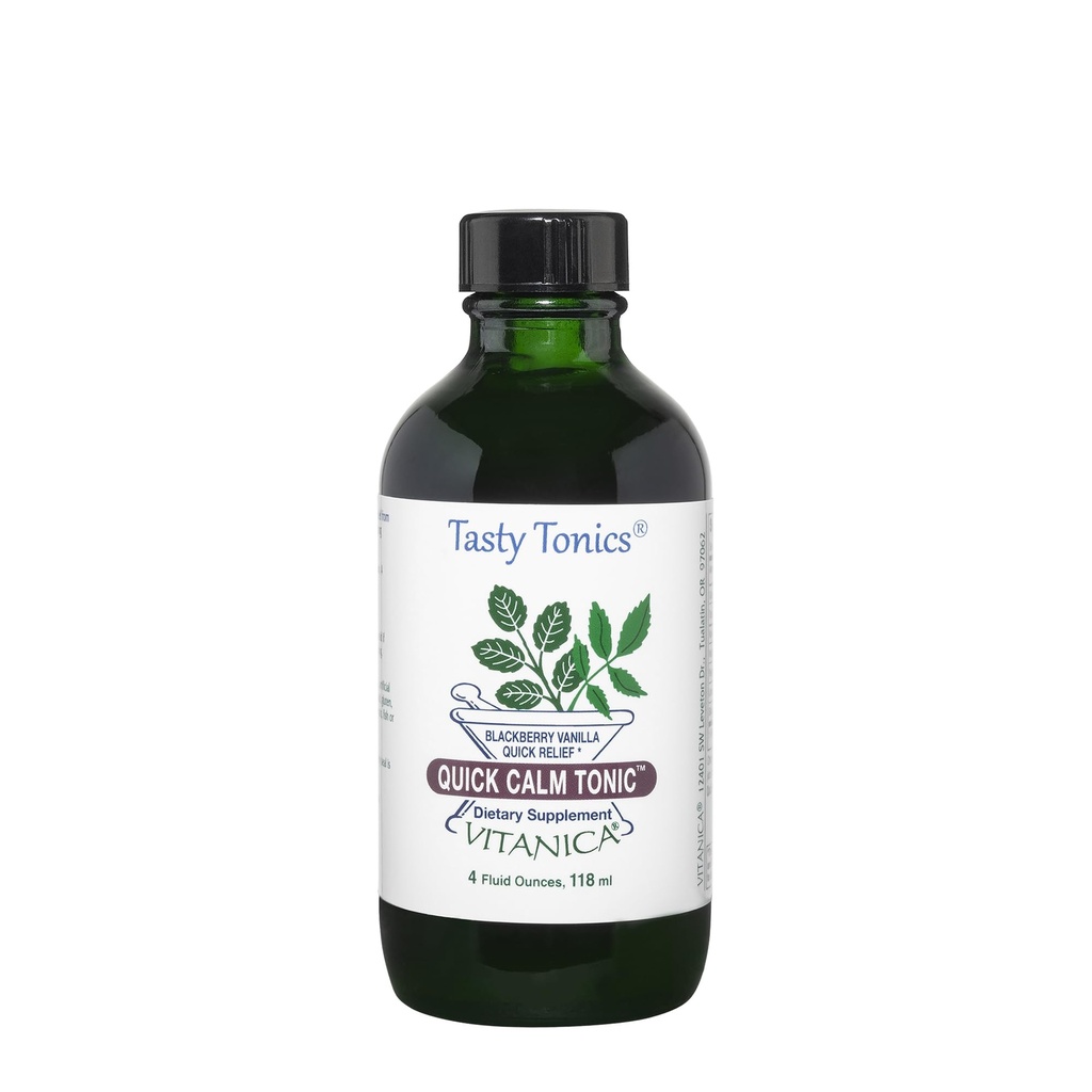Vitanica Quick Calm Tonic - Stresa atbalsta papildinājums - Ārstniecības augu papildinājums ar Lavandu, baldriānu Sakni, Kava Sakni un Passionflower augu - BlackBerry Vanilla - Pro Logo - 4 Fl Oz (118 ml)