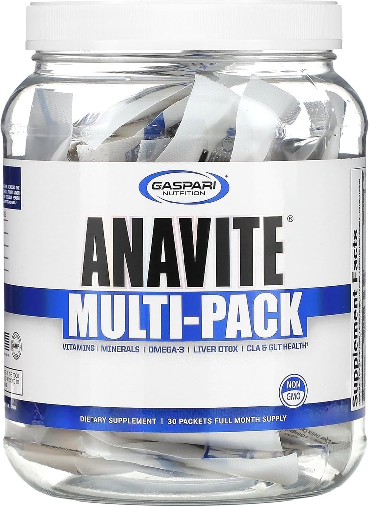 Gaspari Nutrition Anavite, pilna spektra multivitamīnu iepakojumi, anavite multivitamīni, CLA, Omega 3s, proven Gut un proven aknu detokss, visi 1 (30 apkalpo, 5 - 1 multivitamīnu iepakojumā)