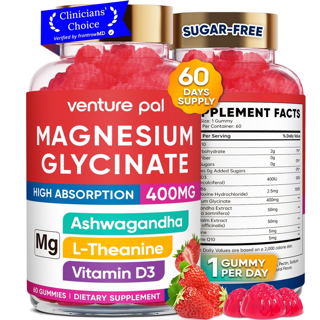 60 dienu piegādes Magnijs Glycate 400mg Gumijas ar Ashwagandha, L-Teanīns, CoQ10, vitamīns D3 & B6, bez cukura magnija Gumijas pieaugušajiem un bērniem, Stresa atvieglošana, Miega & Calm, Vegan, bez glutēna