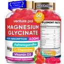 60 dienu piegādes Magnijs Glycate 400mg Gumijas ar Ashwagandha, L-Teanīns, CoQ10, vitamīns D3 & B6, bez cukura magnija Gumijas pieaugušajiem un bērniem, Stresa atvieglošana, Miega & Calm, Vegan, bez glutēna