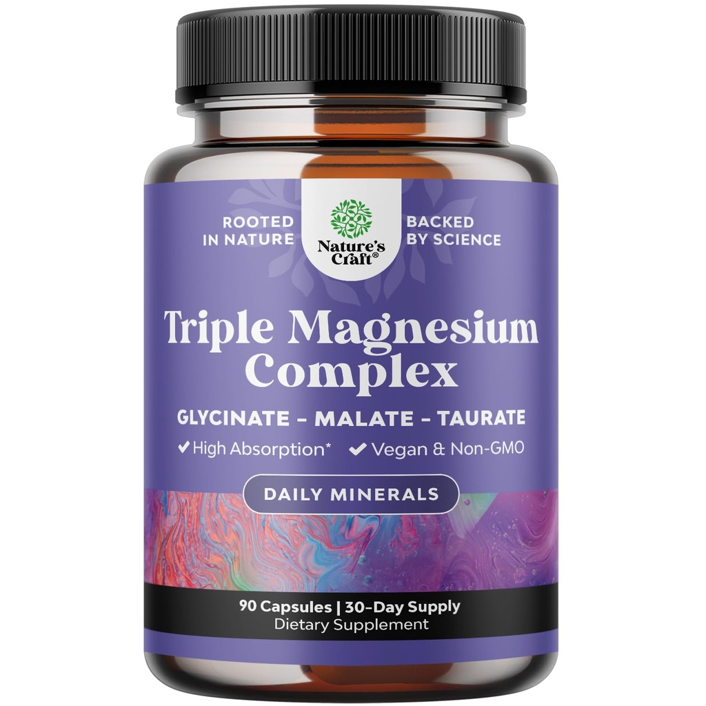 Trīskāršs magnija komplekss Papildinājums Elementāls - Augsta Absorbcija Magnija Taurāts un Glicināts Plus Malāts Blend for Miega Muskuļi Kaulu Garš un vairāk - NeĢMO Vegan 90CT