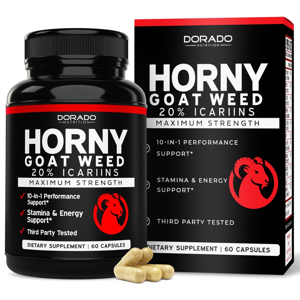 Horny Kazas Weed for Men and Women - [20% Icariins Max Strength] - Stamina, izturība, cirkulācija, locītavu un muguras atbalsts - Maca Root, Ginseng, Yohimbine, Tribulus, L-Arginine - ASV Made - 60 Count