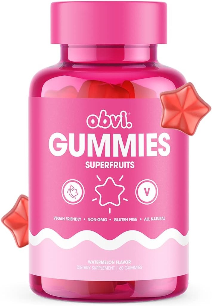 Obvi superaugļi Gumijas -Vegan Multivitamīnu, atbalsta veselīgu kolagēna ražošanu Glowing ādas, antioksidants un vitamīni Imūnās veselības - - Non-GMO, lipekļa-free -- Arbūzu Flavor, 60 Gumijas