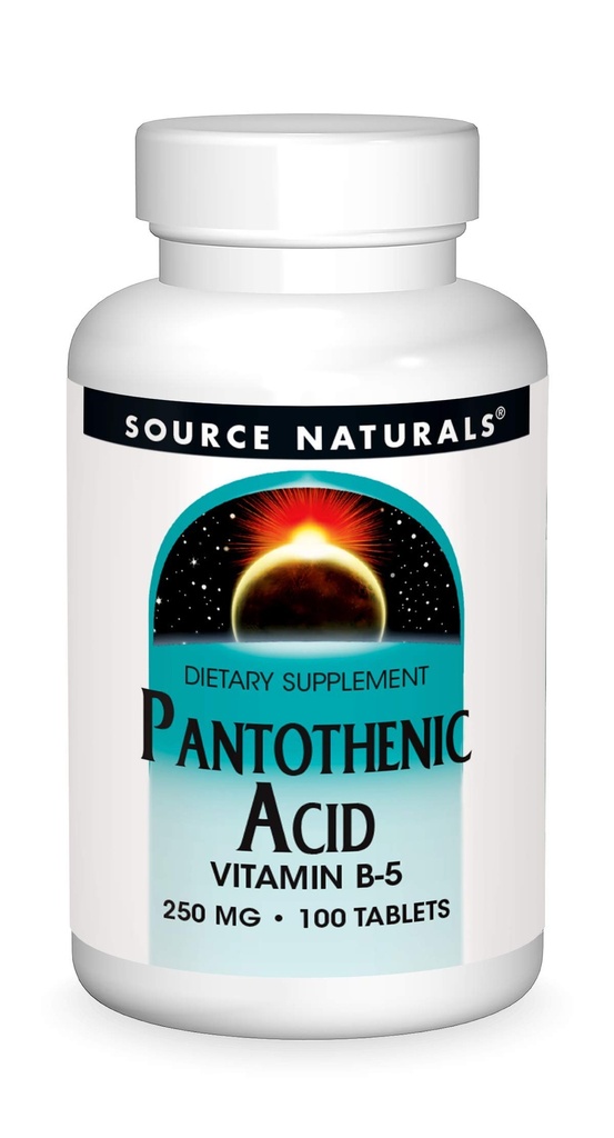 Avots Dabas Pantothenic Acid 250 mg Vitamīnu B-5 Uztura bagātinātāji - 100 tabletes