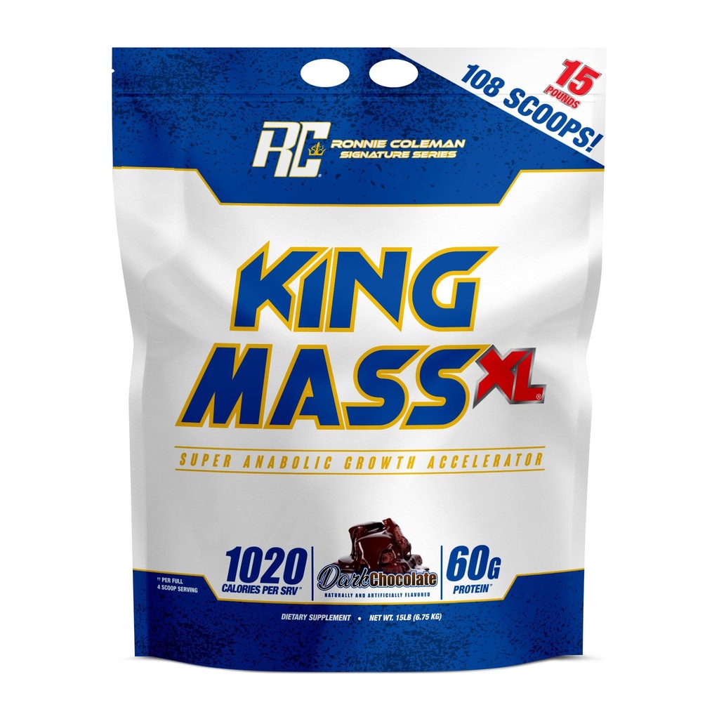 Ronnie Coleman Signature Series King Mass XL Mass Gainer Protein Powder, Muskuļu Gainer, 60g Protein, 180g Ogļhidrāti, 1,000+ Kalorijas, kreatīns un glutamīns, Tumšā Šokolāde, 15 Pound