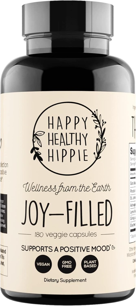 Joy-Filled Mood Support Pielikums - 7 Herb Complex w/St. Johns Wort (180 Ct) • Rhodiola Rosea, Eleuthero, Ashwagandha - Stress Relief – palīdz nomierināt prāts un ķermenis     ) 100% augu bāzes Happy Pills