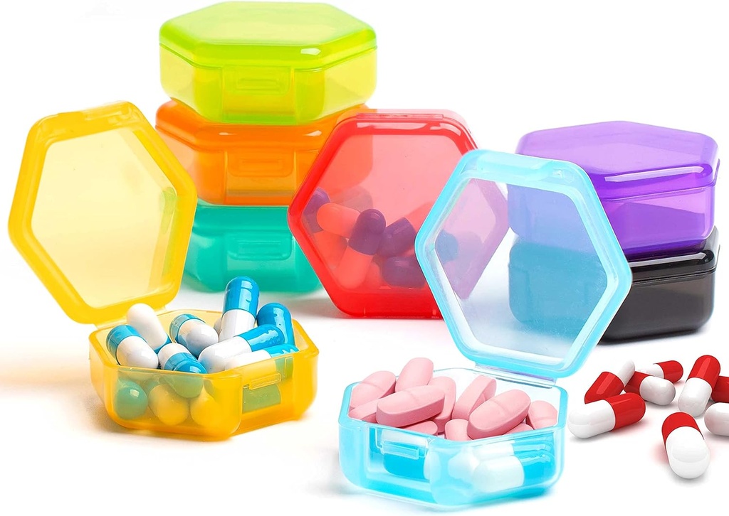 [8 Pack] Mazs Pill organizētājs, Travel Pill Box Portable BPA bezmaksas Mini Pill Case kabatai, tabletes Medikamentu un vitamīnu turētājs (Vivid Krāsas)