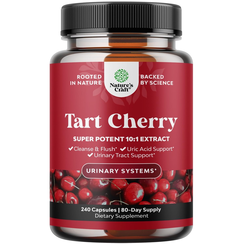 Papildu stiprums Tart Cherry kapsulas - Tart Cherry Extract Capsules 7500mg for Uric Acid Cleanse for Gout & Niers Support - Augļu ekstrakta papildinājums urīna plāksnītes veselībai & locītavu atbalstam - 240 Ct