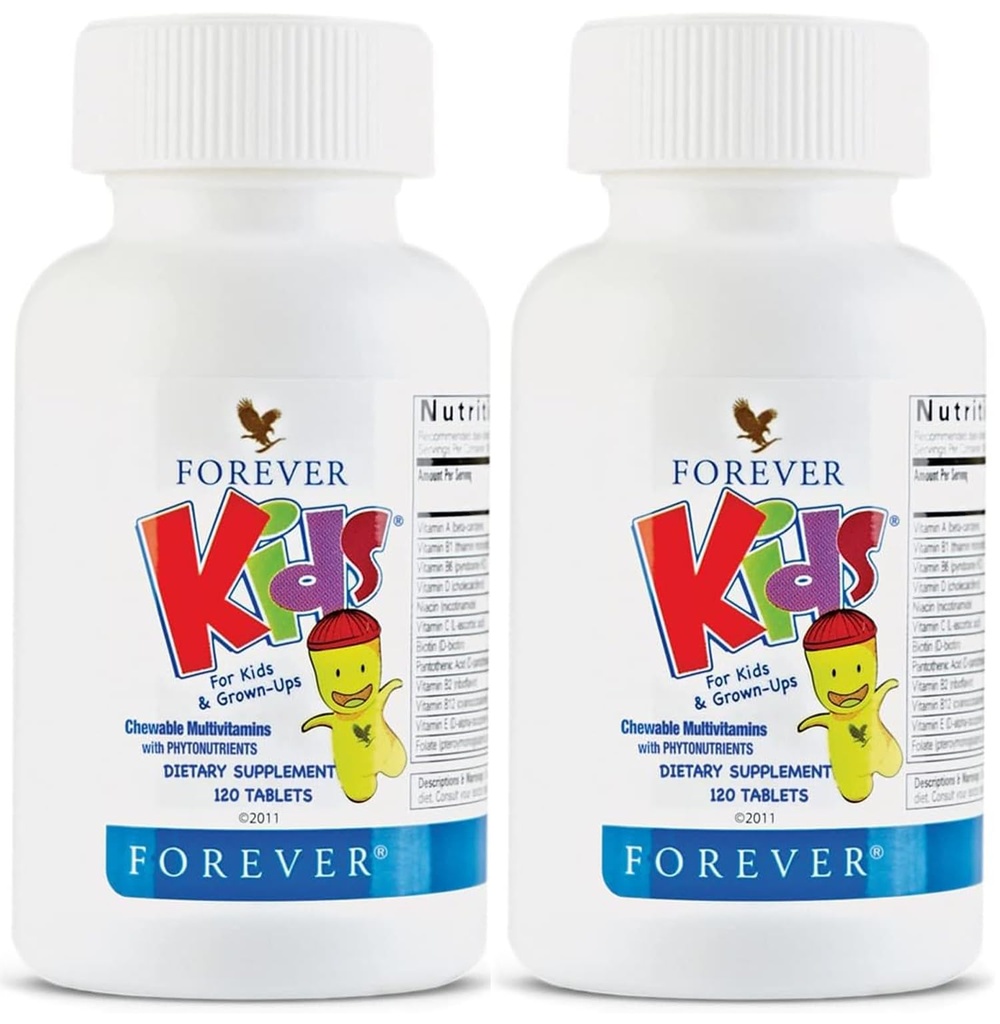 Mūžīgai dzīvei - Košļājami bērni Multivitamīni - Vīnogu uzlējums veselīgai augšanai un attīstībai - Nav mākslīgo uzlējumu - 120 tabletes (iepakojums no 2)